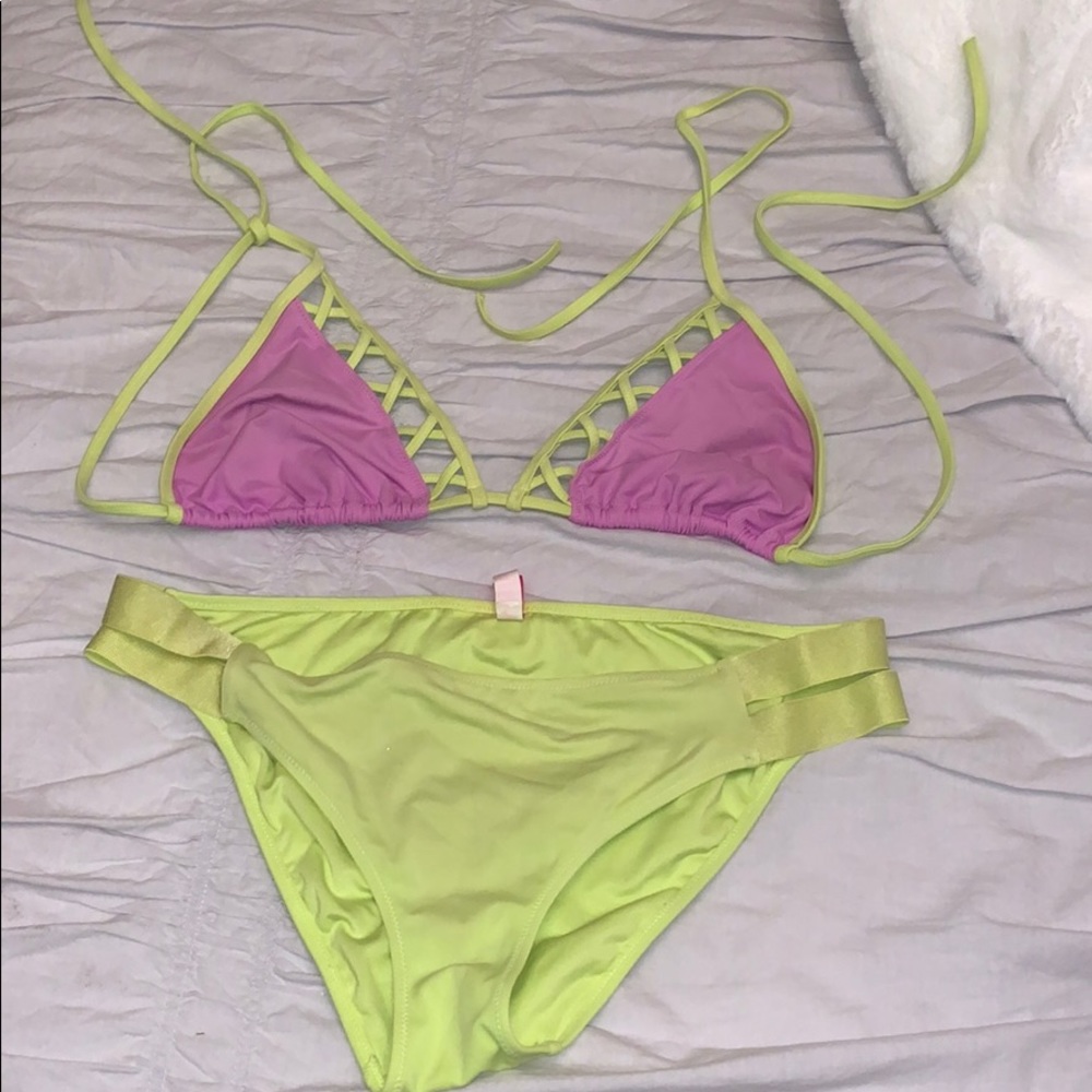 VICTORIA’S SECRET Neon and Purple Strappy Bikini